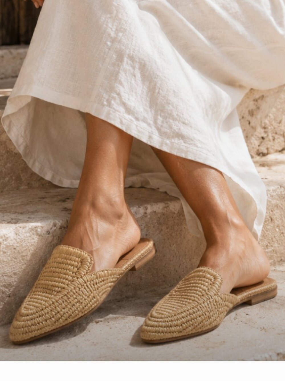 NWOT toms jade raffia woven pointed toe mule slides tan size 9